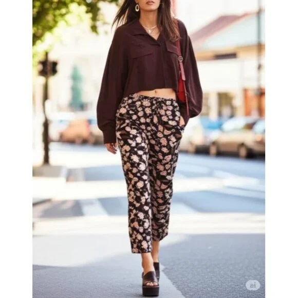 Joie Womens Linen Flowh Boho Artsey Floral Drawstring Pants L - Picture 6 of 13